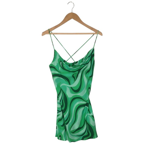 Zara Safia Dress Micro Mini 70s Inspired Criss Cross Straps Abstract Green Small - Picture 3 of 15